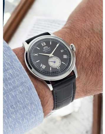 Orient Bambino mažų sekundžių vyriškas laikrodis RA-AP0101B30B+ dėžutė