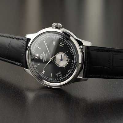 Orient Bambino mažų sekundžių vyriškas laikrodis RA-AP0101B30B+ dėžutė