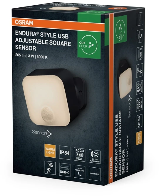 Sieninis šviestuvas Osram Šviestuvas lauko Endura LED 3W 3K 265lm IP54 Sensor