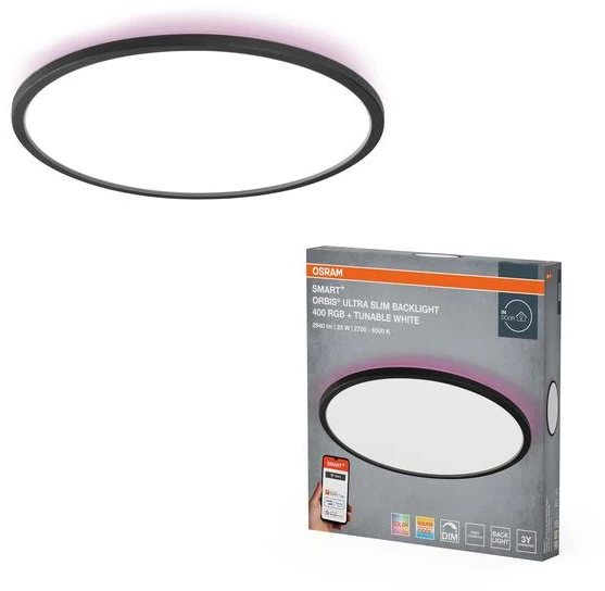 Lubinis šviestuvas Osram 25W LED paviršinis šviestuvas SMART+ ORBIS, juodas, 2700/6500K/RGB, dimeriuojamas