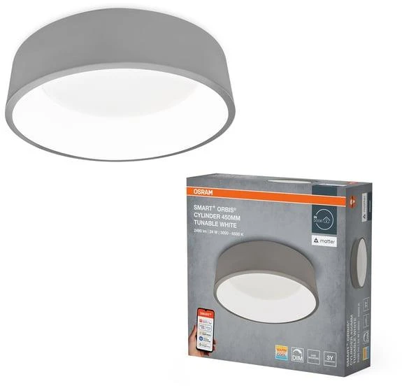 Lubinis šviestuvas Osram 24W LED paviršinis šviestuvas SMART+ MATTER, pilkas, 3000/6500K, dimeriuojamas