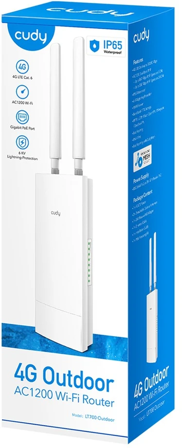 „Cudy“ vidinis/išorinis 4G Cat 6 AC1200 Wi-Fi maršrutizatorius, LT700 lauko 1.0 belaidis maršrutizatorius, gigabito eterneto dviejų dažnių (2,4 GHz / 5 GHz) Baltas