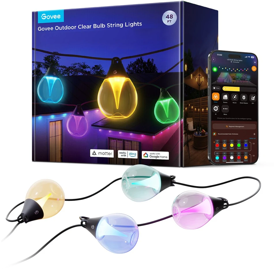 „Govee H7025 RGBICW“ lauko LED prožektorius, 14,63 m, 2,4 GHz „Wi-Fi“ + „Bluetooth“