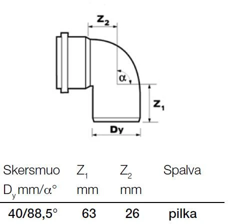 Vidaus kanalizacijos alkūnė Wavin, Ø 40 mm, 88.5°