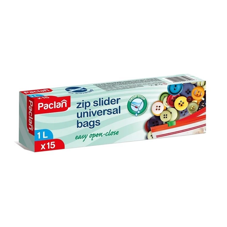 Maišeliai produktų šaldymui PACLAN, su užtrauktuku, 1 l, 15vnt.