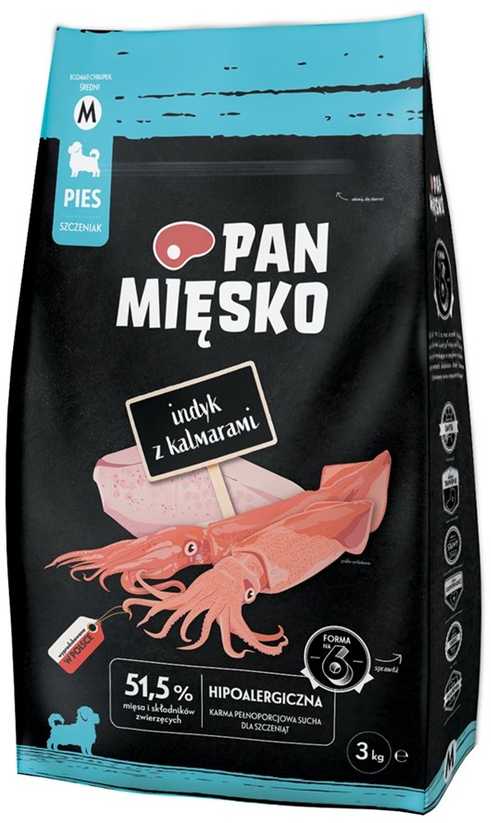 PAN MIĘSKO Šuniukų kalakutiena su kalmarais M - sausas šunų ėdalas - 3kg