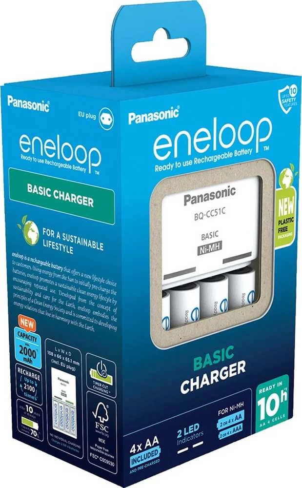 Baterija charger PANASONIC Eneloop Basic BQ-CC51 + 4x AA 2000 mAh (K-KJ51MCD40E)