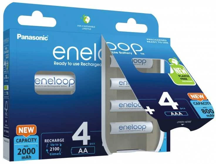 Įkraunamos baterijos PANASONIC ENELOOP 4x AA 2000 mAh + 4x AAA 800 mAh 8 vnt. (BK-3MCDE+4MCDE/8CP)
