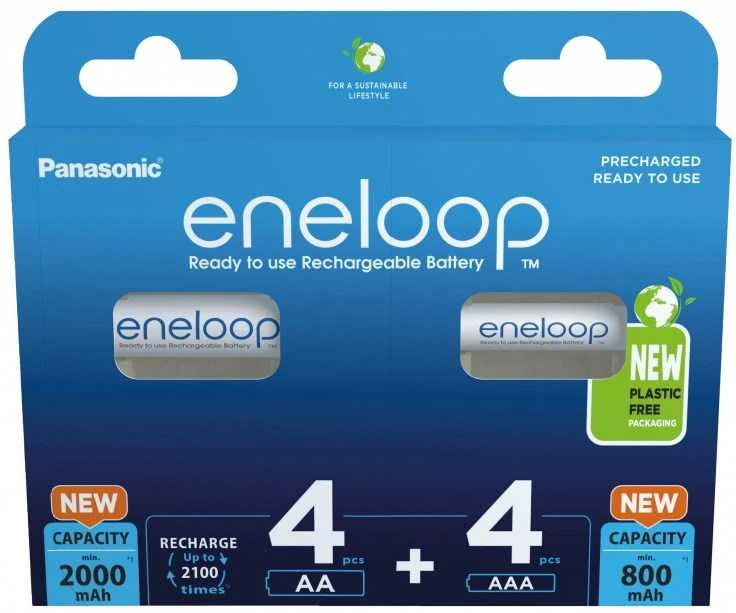 Įkraunamos baterijos PANASONIC ENELOOP 4x AA 2000 mAh + 4x AAA 800 mAh 8 vnt. (BK-3MCDE+4MCDE/8CP)