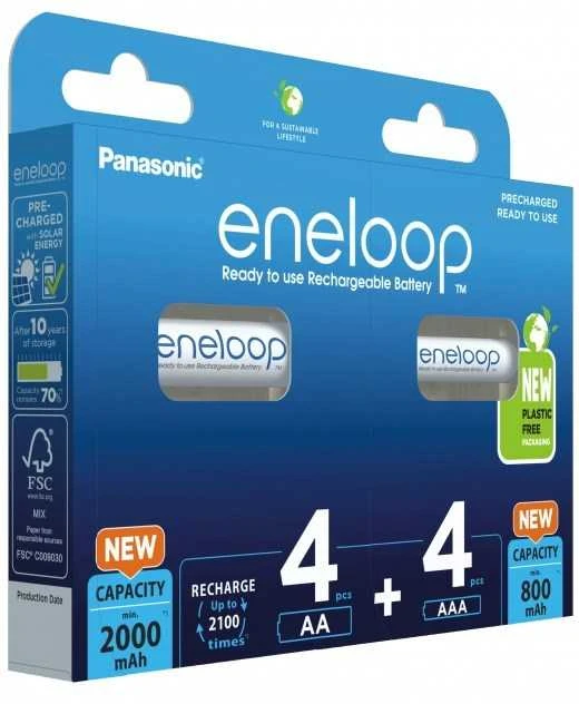 Įkraunamos baterijos PANASONIC ENELOOP 4x AA 2000 mAh + 4x AAA 800 mAh 8 vnt. (BK-3MCDE+4MCDE/8CP)