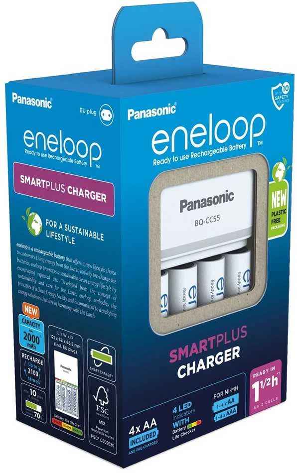 Baterija charger PANASONIC Eneloop Smartplus BQ-CC55 + 4x AA 2000 mAh (K-KJ55MCD40E)
