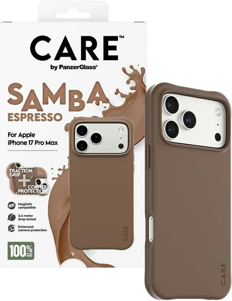 „Panzer Glass CARE by PanzerGlass“ madingas „Samba MagSafe“ dėklas, skirtas „iPhone 17 Pro Max“ – rudas