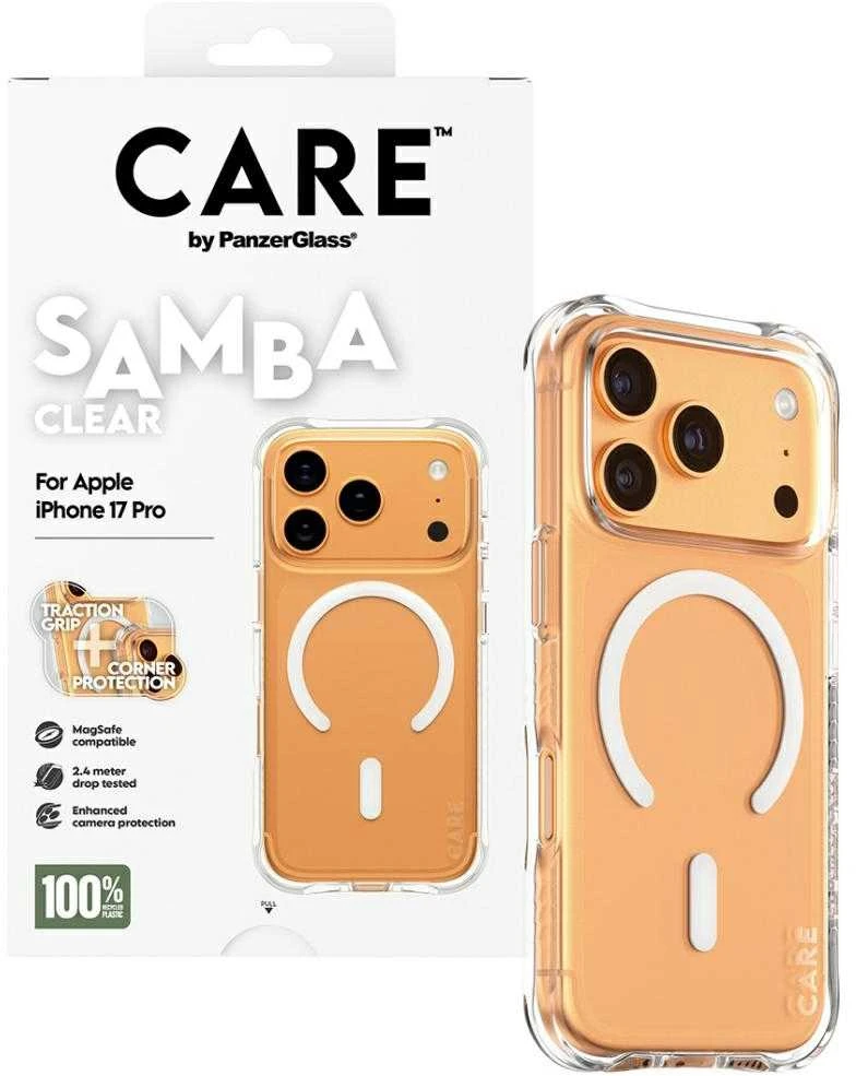 „Panzer Glass CARE by PanzerGlass“ madingas „Samba“ dėklas su „Baltas MagSafe“, skirtas „iPhone 17 Pro“ – permatomas