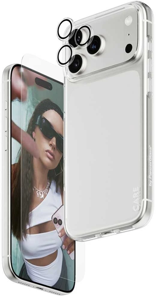 Panzer Glass „CARE by PanzerGlass“ madingas „Combo 3in1“ dėklas + stiklas + objektyvas, skirtas „iPhone 17 Pro Max“