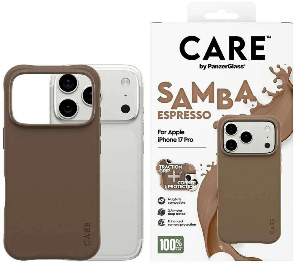 „Panzer Glass CARE by PanzerGlass“ madingas „Samba MagSafe“ dėklas, skirtas „iPhone 17 Pro“ – rudas