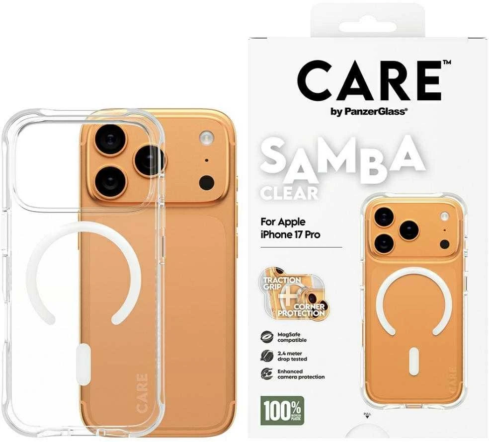 „Panzer Glass CARE by PanzerGlass“ madingas „Samba“ dėklas su „Baltas MagSafe“, skirtas „iPhone 17 Pro“ – permatomas