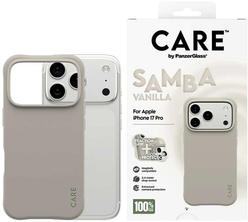 „Panzer Glass CARE by PanzerGlass“ madingas „Samba MagSafe“ dėklas, skirtas „iPhone 17 Pro“ – pilkas