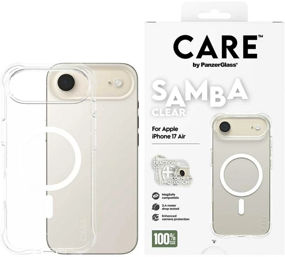 „Panzer Glass CARE by PanzerGlass“ madingas „Samba“ dėklas su „Baltas MagSafe“, skirtas „iPhone Air“ – permatomas