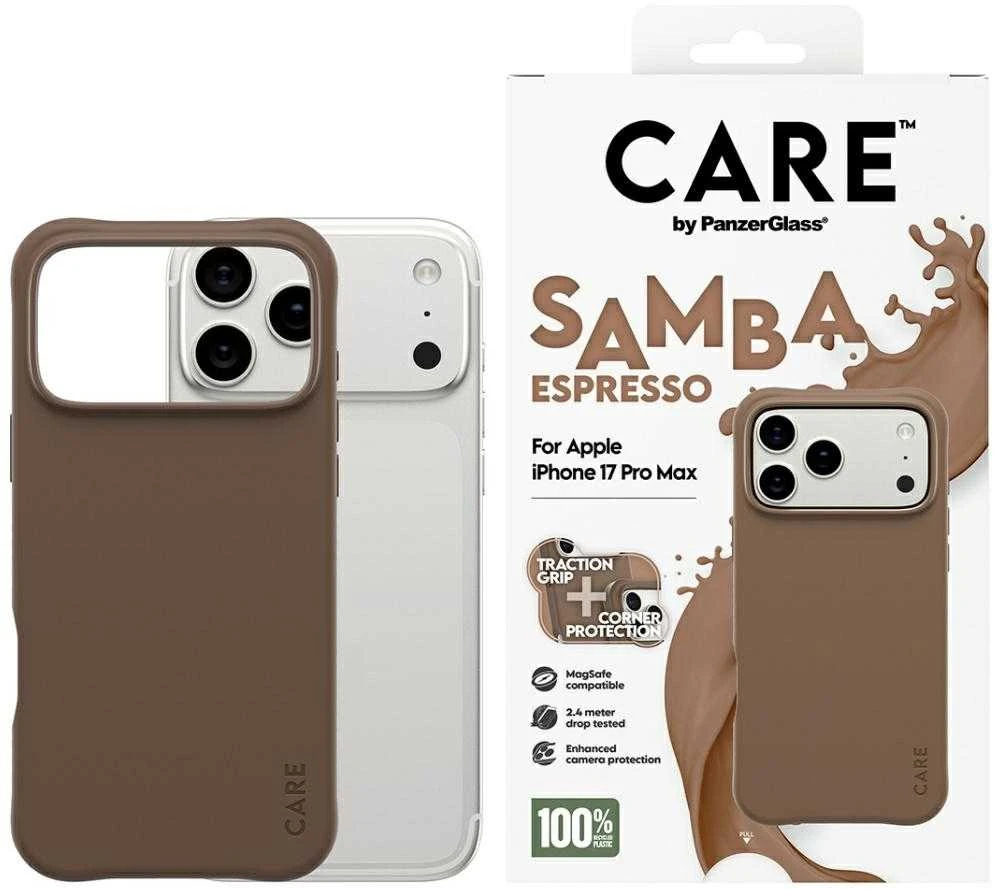 „Panzer Glass CARE by PanzerGlass“ madingas „Samba MagSafe“ dėklas, skirtas „iPhone 17 Pro Max“ – rudas