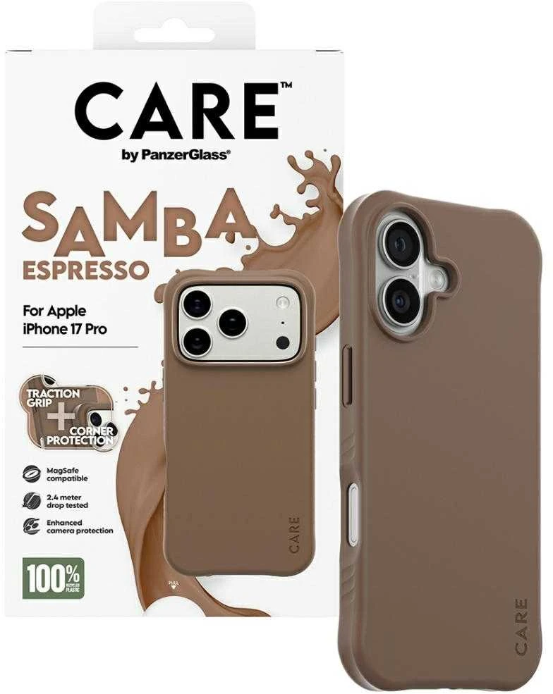 „Panzer Glass CARE by PanzerGlass“ madingas „Samba MagSafe“ dėklas, skirtas „iPhone 17 Pro“ – rudas