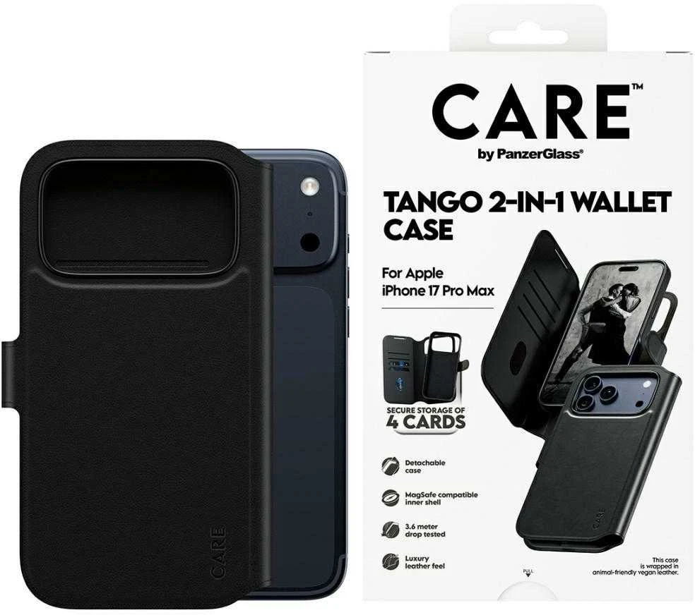 Panzer Glass „CARE by PanzerGlass Feature Tango 2in1“ piniginės dėklas su „MagSafe“ jungtimi, skirtas „iPhone 17 Pro Max“ – juodas