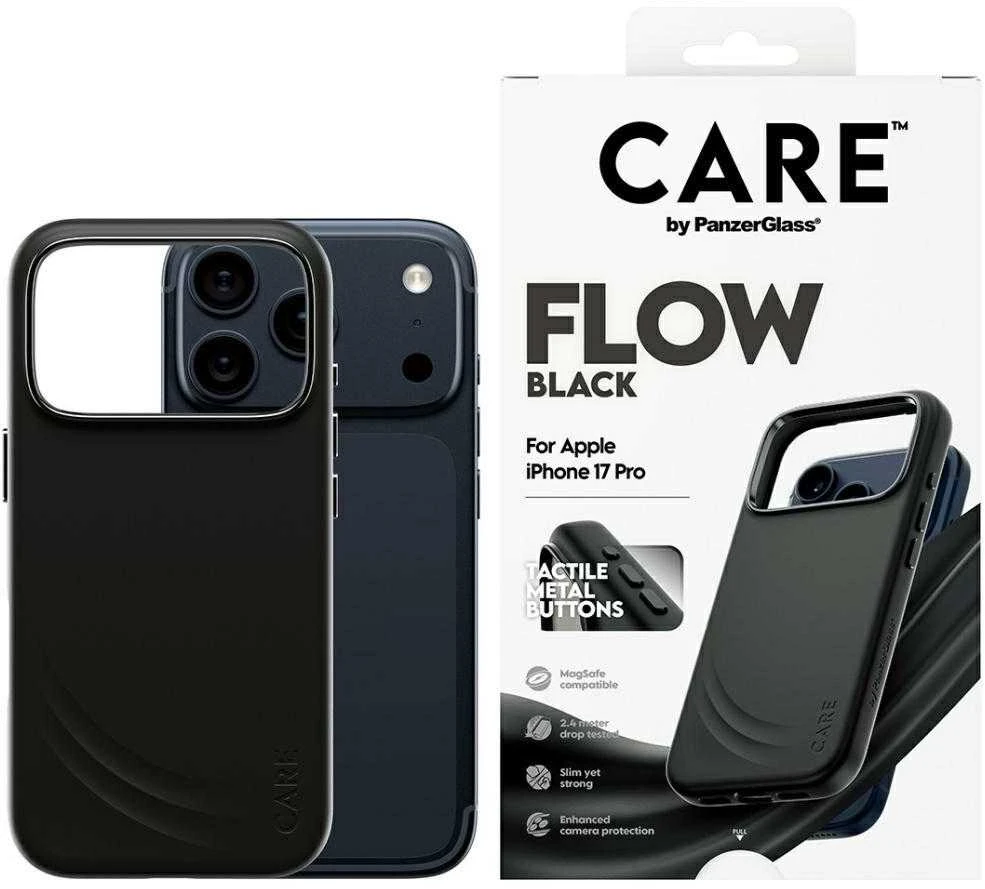 „Panzer Glass CARE by PanzerGlass“ su „FLOW MagSafe“ dėklu, skirtu „iPhone 17 Pro“ – Juodas