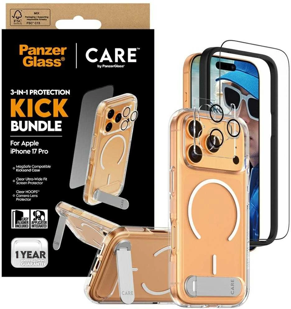 Panzer Glass „CARE by PanzerGlass Feature Kick 3in1“ dėklas + stiklas + objektyvo apsaugos rinkinys, skirtas „iPhone 17 Pro“