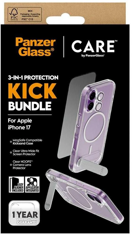 Panzer Glass „CARE by PanzerGlass Feature Kick 3in1“ dėklas + stiklas + objektyvas, skirtas „iPhone 17“