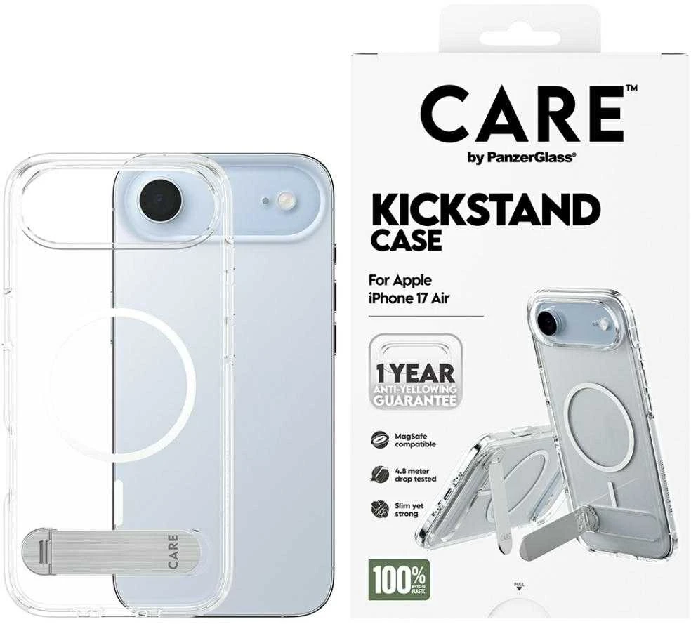 „Panzer Glass CARE by PanzerGlass“ apsauginis dėklas su atramėle „MagSafe“, skirtas „iPhone Air“ – skaidrus