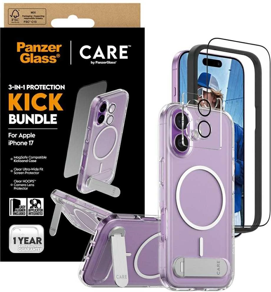 Panzer Glass „CARE by PanzerGlass Feature Kick 3in1“ dėklas + stiklas + objektyvas, skirtas „iPhone 17“