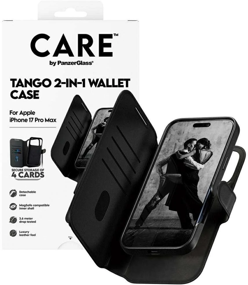Panzer Glass „CARE by PanzerGlass Feature Tango 2in1“ piniginės dėklas su „MagSafe“ jungtimi, skirtas „iPhone 17 Pro Max“ – juodas
