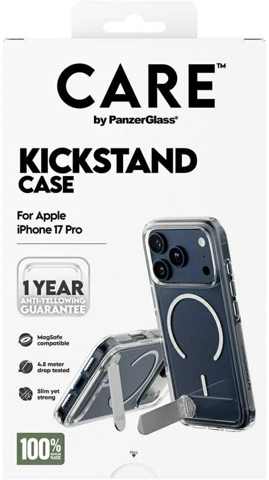 Panzer Glass „CARE by PanzerGlass“ apsauginis dėklas su atramėle „MagSafe“, skirtas „iPhone 17 Pro“ – skaidrus