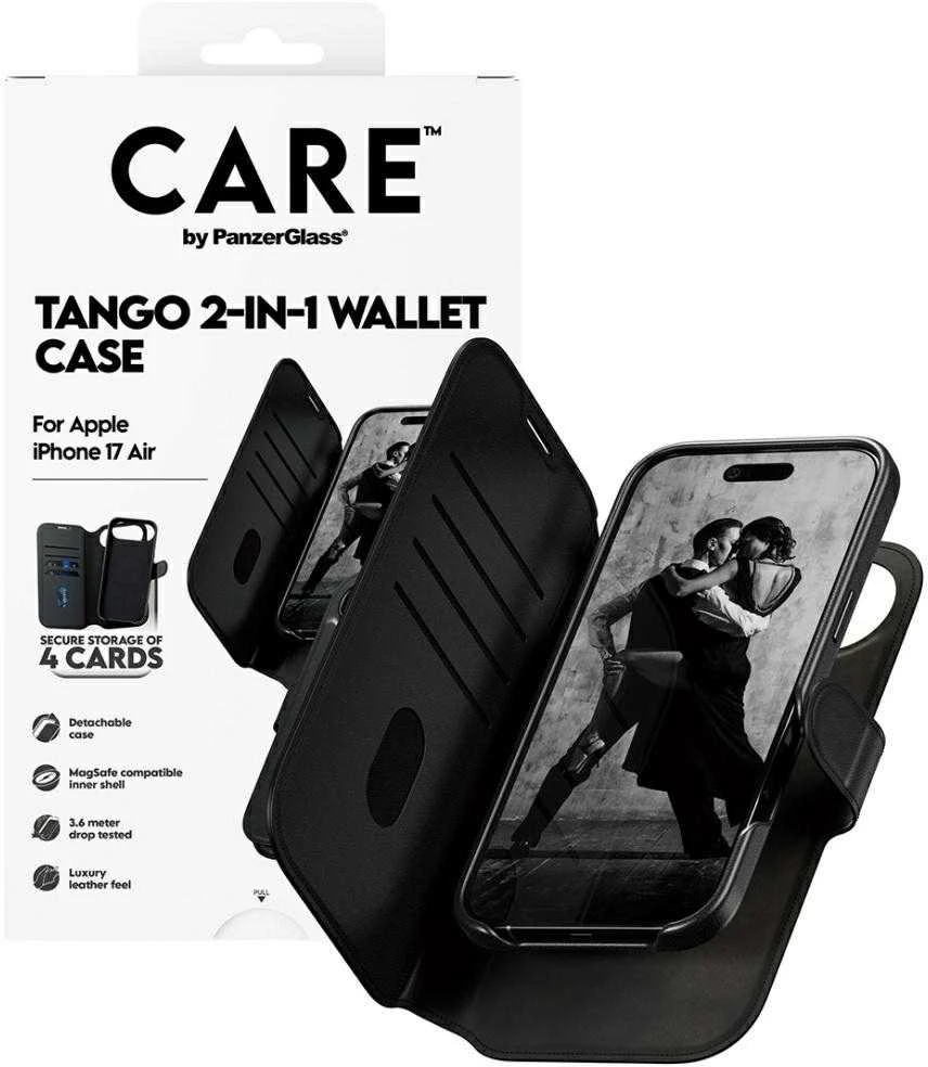 „Panzer Glass CARE by PanzerGlass Feature Tango 2in1“ piniginės dėklas su „MagSafe“ plokšte, skirtas „iPhone Air“ - Juodas