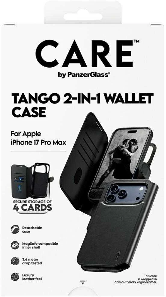 Panzer Glass „CARE by PanzerGlass Feature Tango 2in1“ piniginės dėklas su „MagSafe“ jungtimi, skirtas „iPhone 17 Pro Max“ – juodas