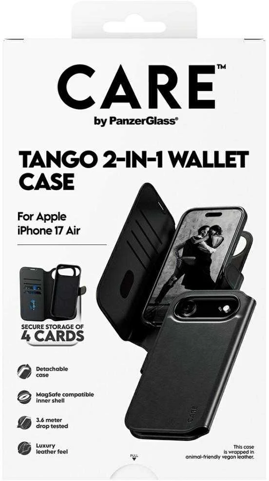 „Panzer Glass CARE by PanzerGlass Feature Tango 2in1“ piniginės dėklas su „MagSafe“ plokšte, skirtas „iPhone Air“ - Juodas