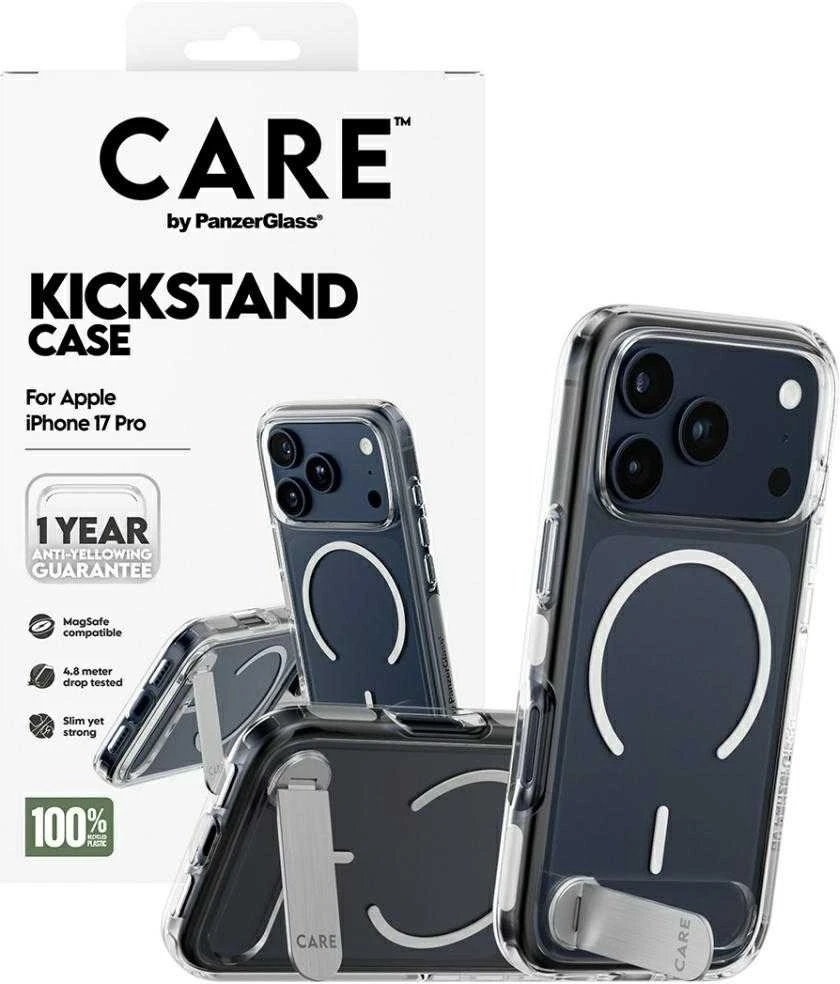 Panzer Glass „CARE by PanzerGlass“ apsauginis dėklas su atramėle „MagSafe“, skirtas „iPhone 17 Pro“ – skaidrus