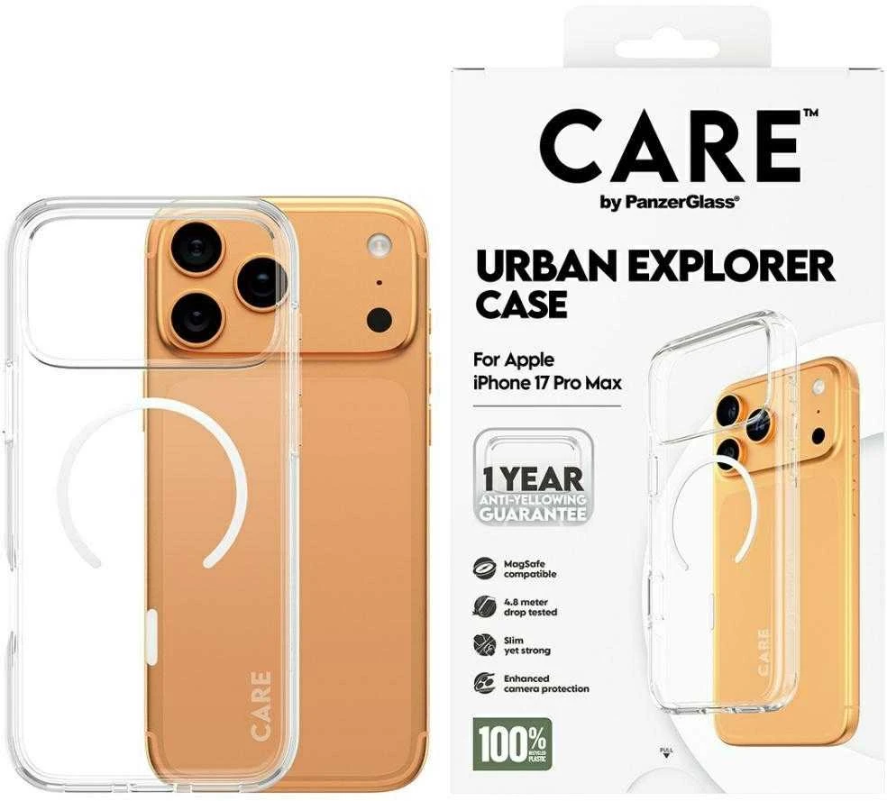 „Panzer Glass CARE by PanzerGlass Flagship Urban Explorer“ dėklas su „Baltas MagSafe“, skirtas „iPhone 17 Pro Max“ – permatomas