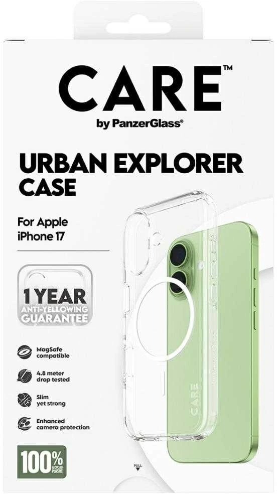 „Panzer Glass CARE by PanzerGlass Flagship Urban Explorer“ dėklas su „Baltas MagSafe“, skirtas „iPhone 17“ – permatomas
