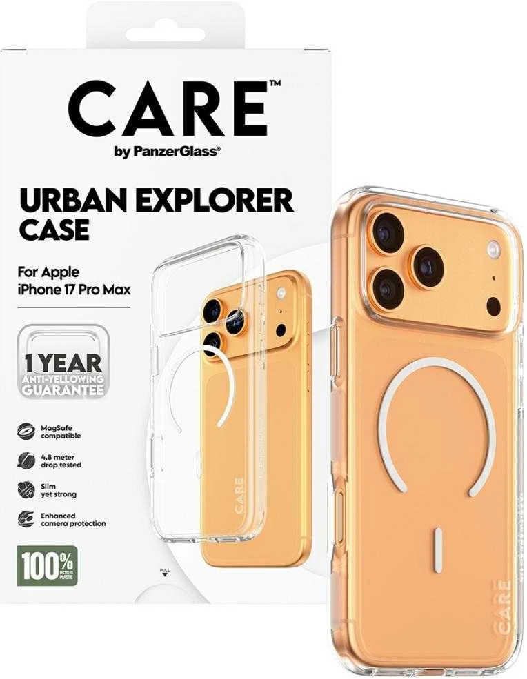 „Panzer Glass CARE by PanzerGlass Flagship Urban Explorer“ dėklas su „Baltas MagSafe“, skirtas „iPhone 17 Pro Max“ – permatomas