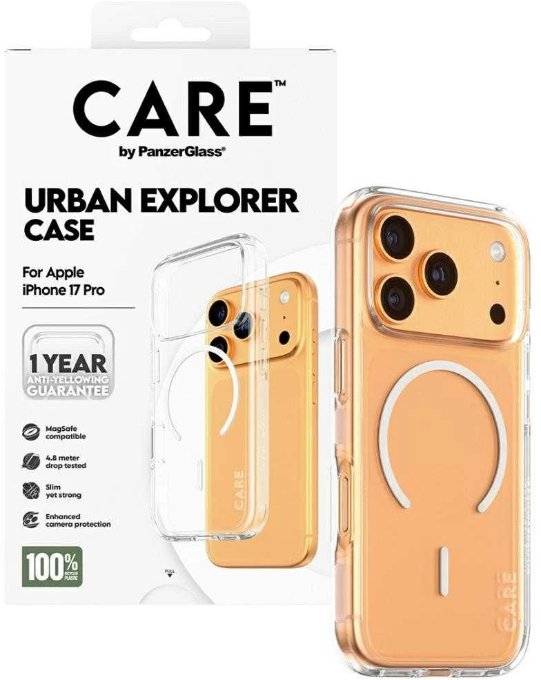 „Panzer Glass CARE by PanzerGlass Flagship Urban Explorer“ dėklas su „Baltas MagSafe“, skirtas „iPhone 17 Pro“ – permatomas
