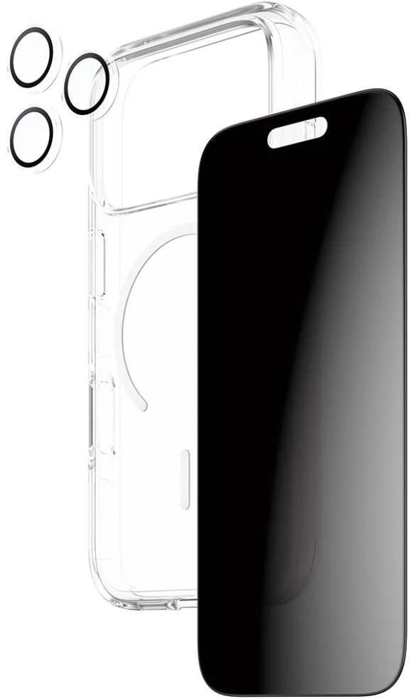 Panzer Glass „CARE by PanzerGlass“ flagmaninis „Privacy 3-in-1“ dėklas + privatumo stiklas + objektyvas, skirtas „iPhone 17 Pro“