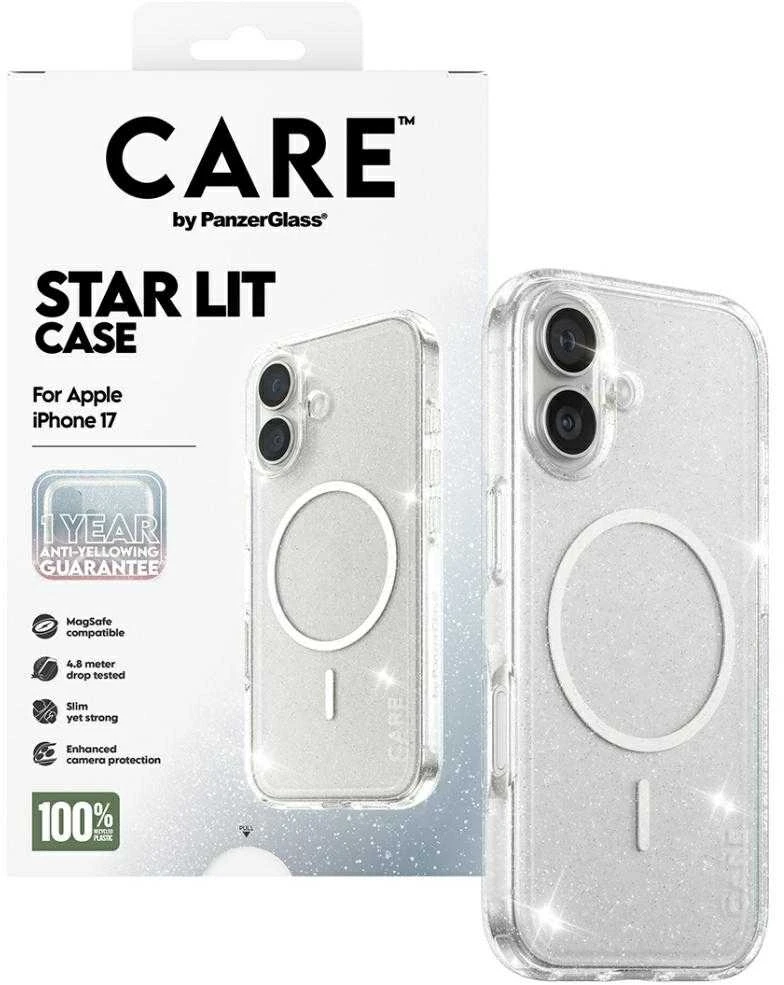 „Panzer Glass CARE by PanzerGlass“ flagmaninis „Urban Explorer“ dėklas su „Baltas MagSafe“, skirtas „iPhone 17“ – skaidrūs blizgučiai