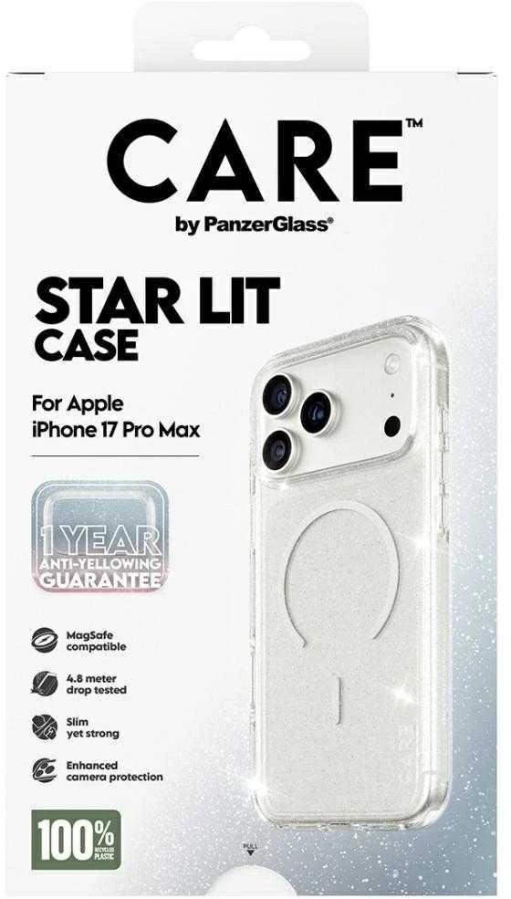 „Panzer Glass CARE by PanzerGlass“ flagmaninis „Urban Explorer“ dėklas su „Baltas MagSafe“, skirtas „iPhone 17 Pro Max“ – skaidrūs blizgučiai
