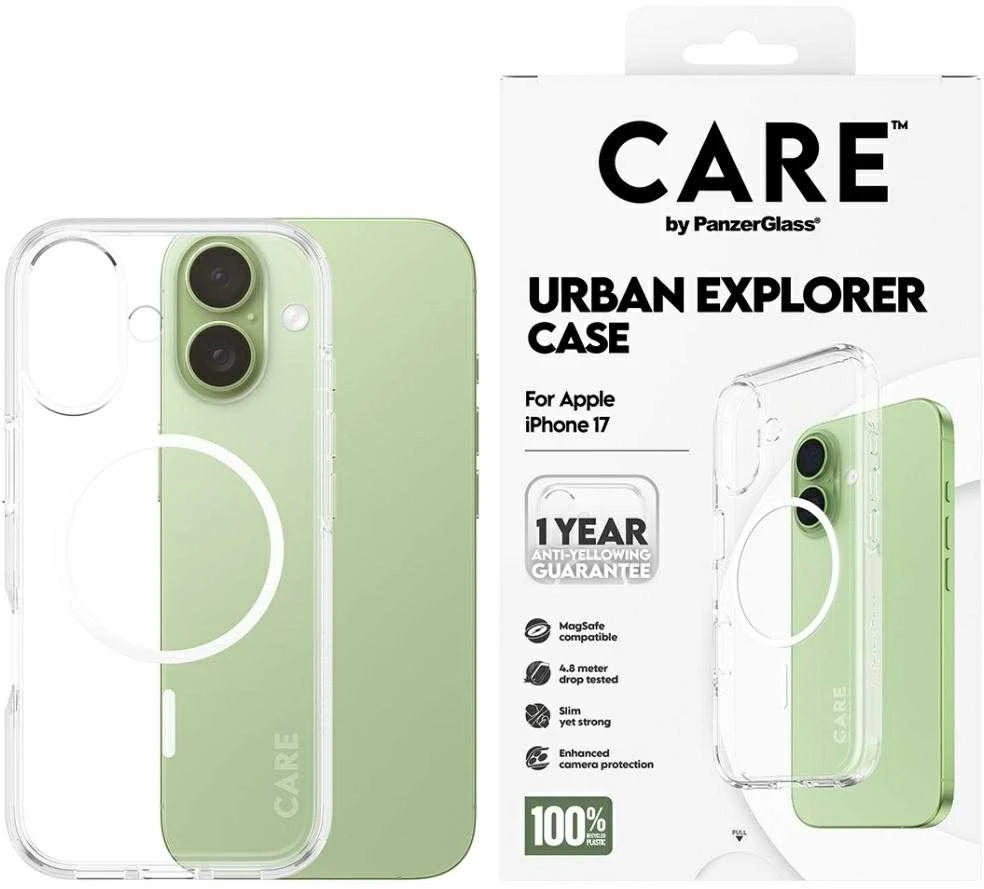 „Panzer Glass CARE by PanzerGlass Flagship Urban Explorer“ dėklas su „Baltas MagSafe“, skirtas „iPhone 17“ – permatomas