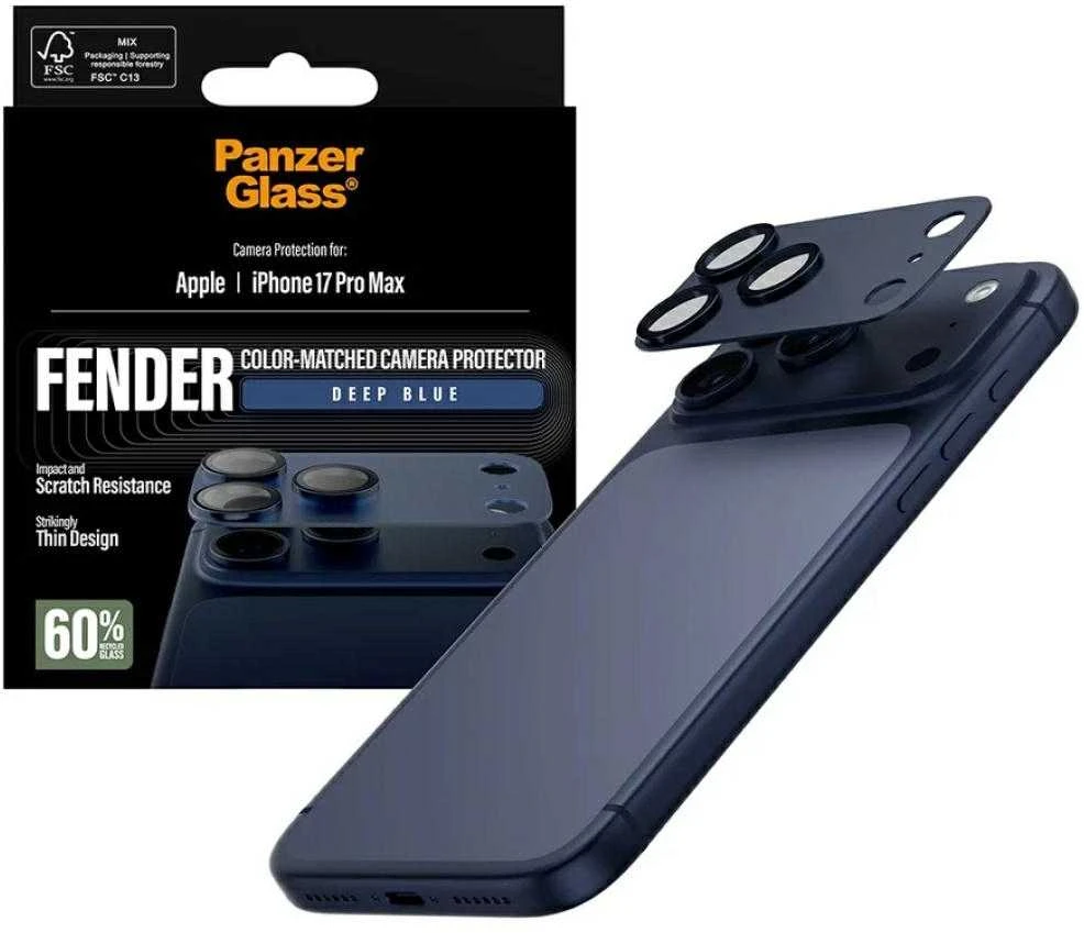 „Panzer Glass PanzerGlass Fender“ kameros apsauginis grūdinto stiklo objektyvo ekrano apsauginis dėklas, skirtas „iPhone 17 Pro Max“ - Mėlyna
