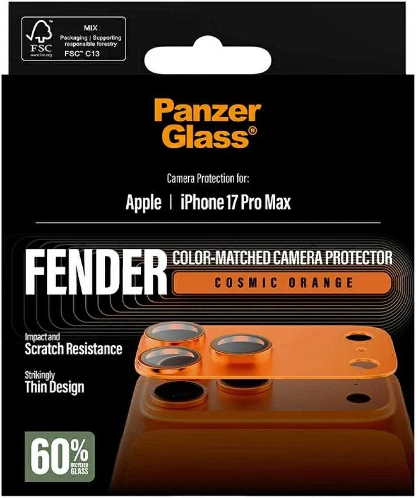 „Panzer Glass PanzerGlass Fender“ kameros apsauga su grūdinto stiklo lęšiu, skirta „iPhone 17 Pro Max“ - oranžinis
