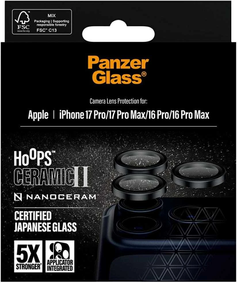 „Panzer Glass PanzerGlass Hoops Ceramic II“ kameros objektyvo stiklas, skirtas „iPhone 17 Pro / 17 Pro Max / 16 Pro / 16 Pro Max“ - Juodas