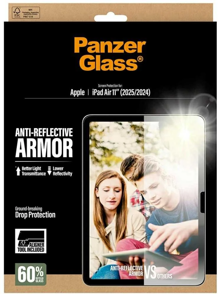Panzer Glass „PanzerGlass“ itin plataus skersmens grūdinto stiklo apsauginis stiklas „iPad Air 11" 2025“ (7-osios kartos) / „iPad Air 11" 2024“ (6-osios kartos) planšetiniam kompiuteriui
