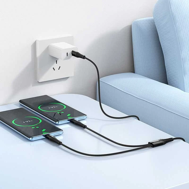 Kabelis 2in1 USB C į USB C+C Hoco 1 m X123 juodas