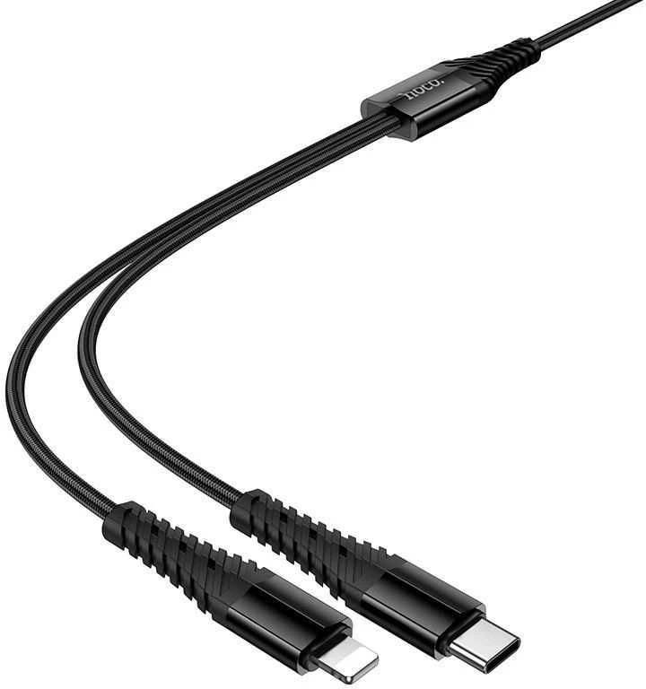 Laidas 2in1 USB C į USB C+Lightning Hoco 1 m X123 juodas